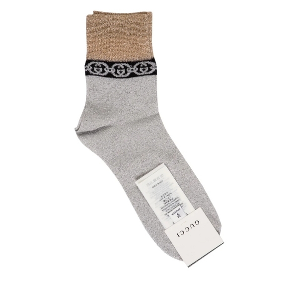 Gucci Socks Silver and Gold Metallic Interlocking G - Picture 2 of 9